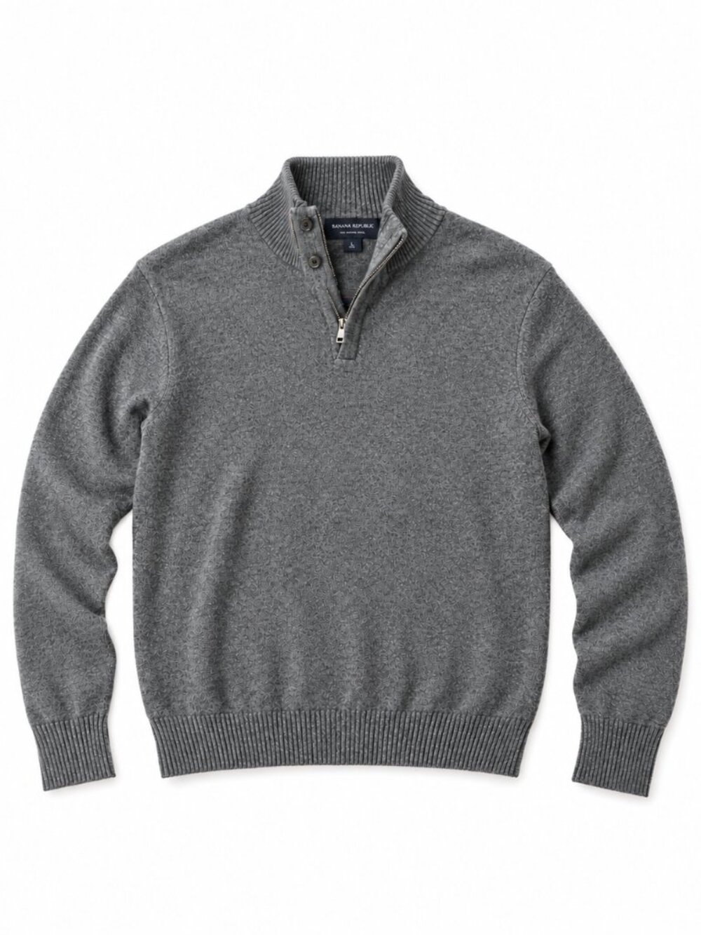Banana Republic 100% Merino Wool Sweater Men’s L Tall Gray Zip Button Mock Neck